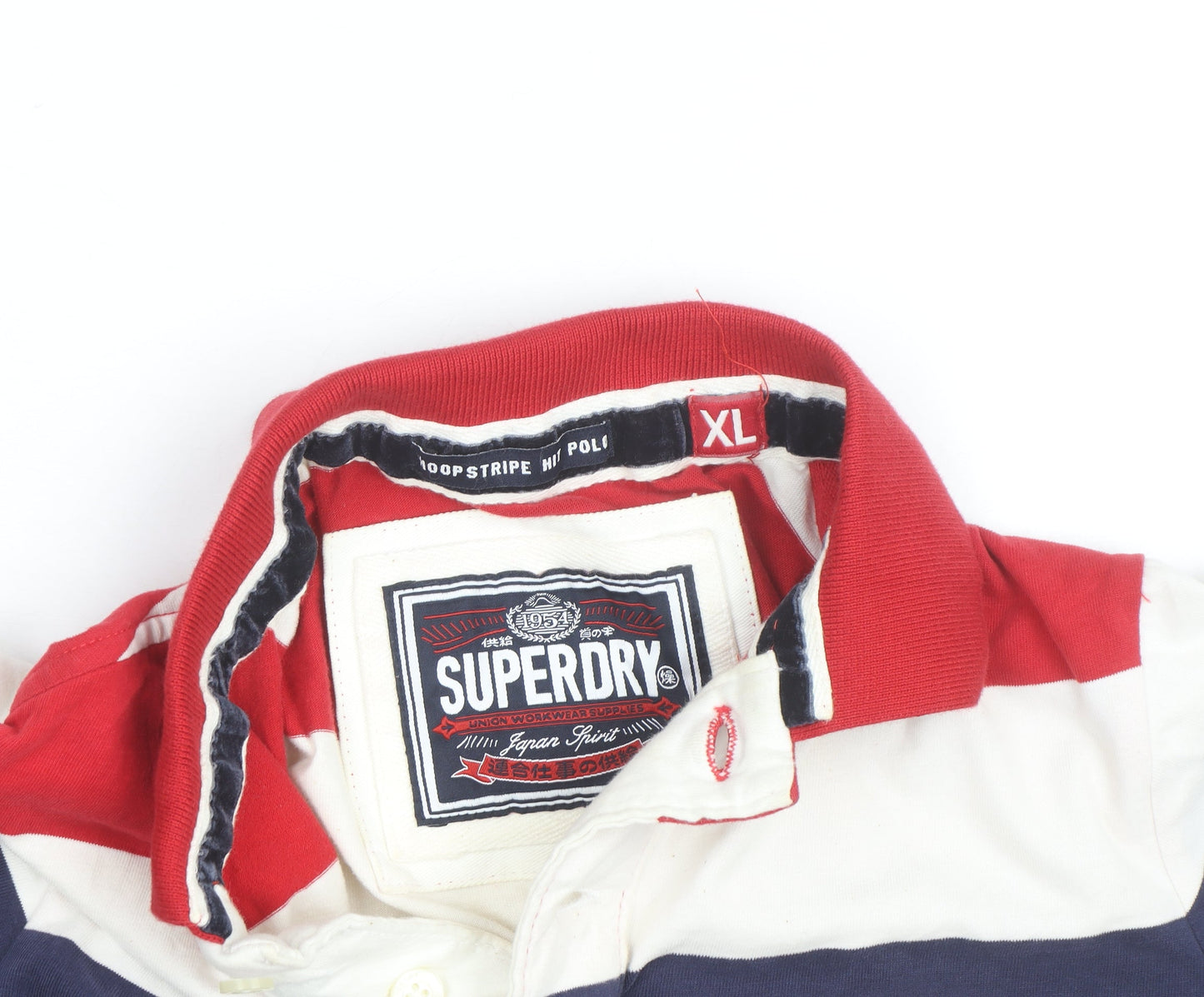 Superdry Men's Red Navy White Striped Polo Shirt XL Classic Fit