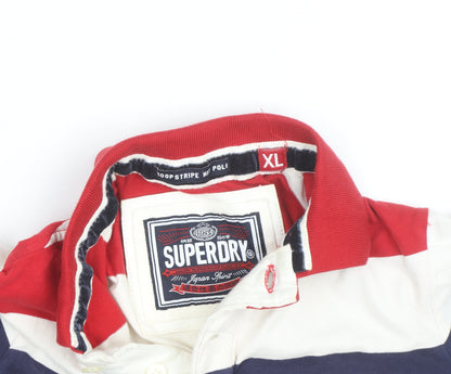 Superdry Men's Red Navy White Striped Polo Shirt XL Classic Fit