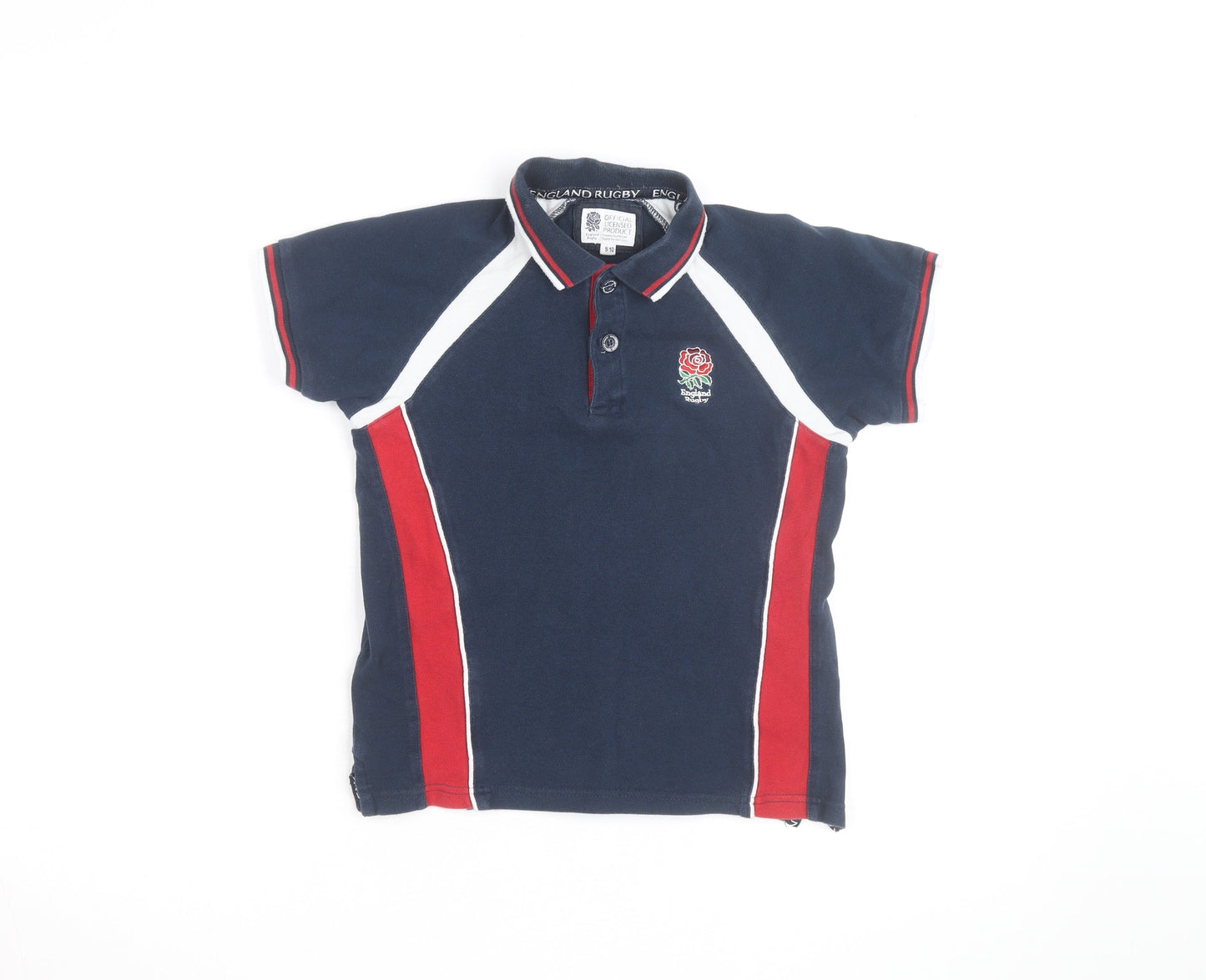 England Rugby Boys Blue Polo Shirt 9-10 Years Cotton Embroidered Sports Top