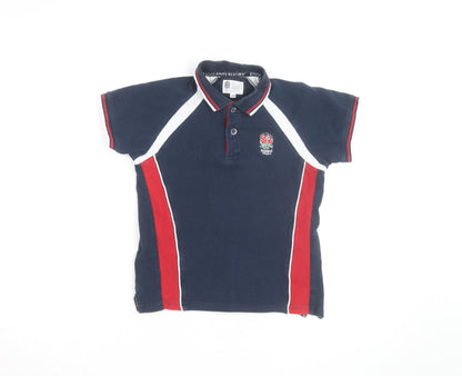 England Rugby Boys Blue Polo Shirt 9-10 Years Cotton Embroidered Sports Top