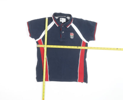 England Rugby Boys Blue Polo Shirt 9-10 Years Cotton Embroidered Sports Top