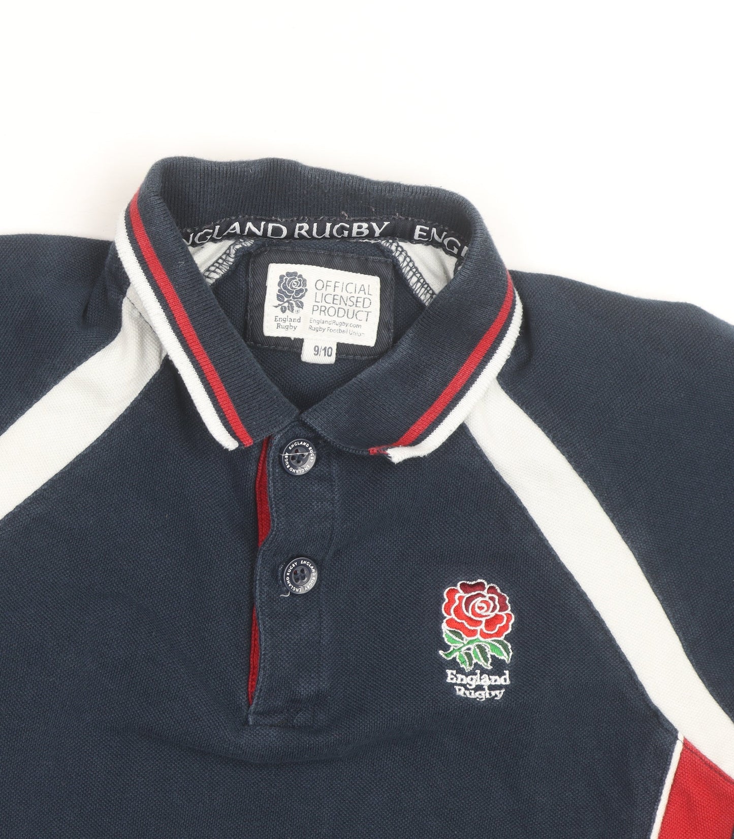 England Rugby Boys Blue Polo Shirt 9-10 Years Cotton Embroidered Sports Top