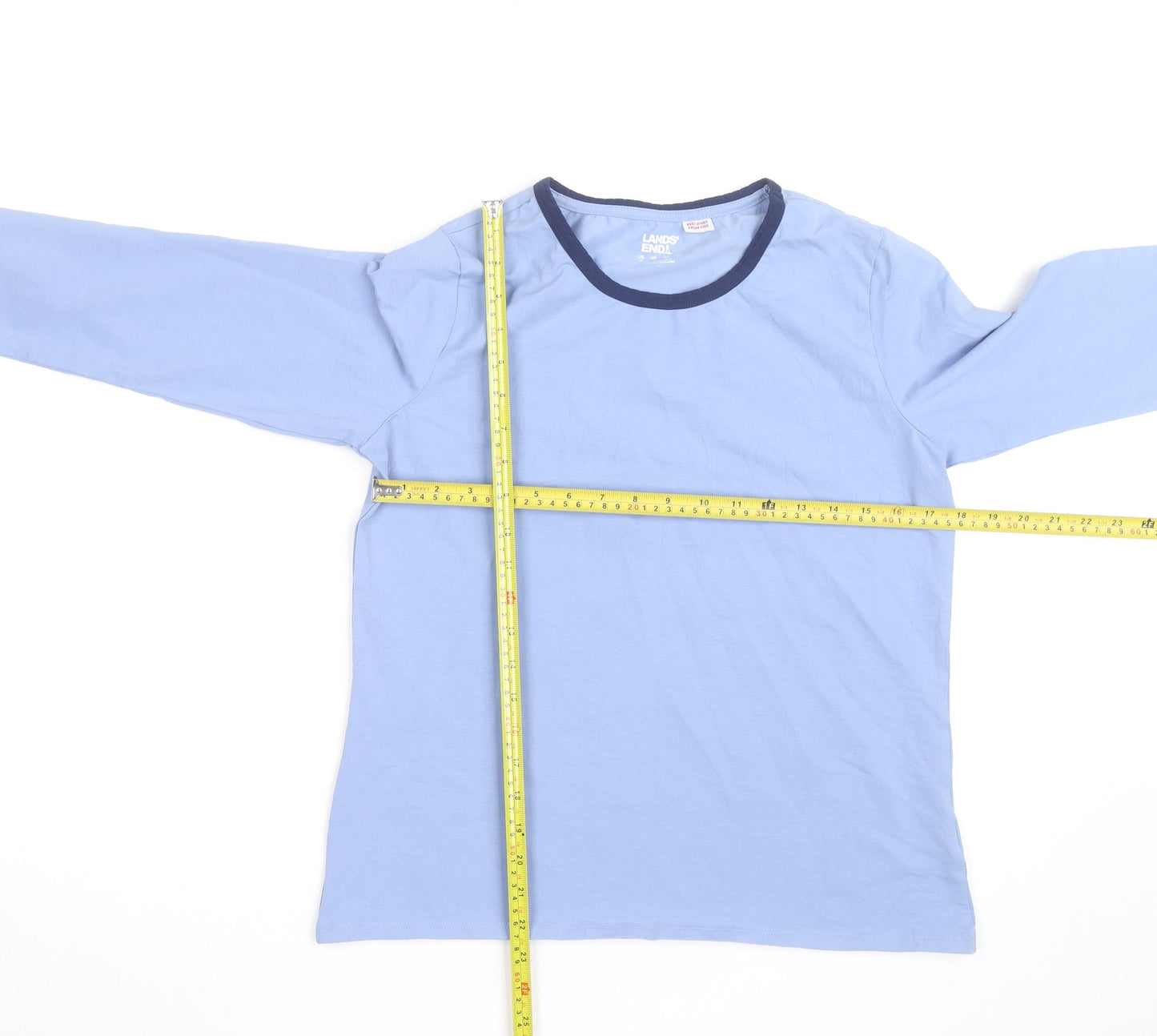 Lands' End Men's Blue Long Sleeve Cotton Crew Neck Top Size M