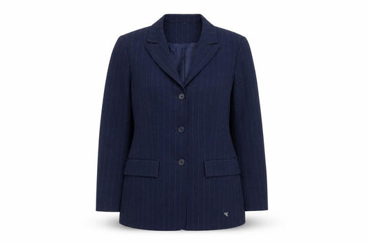 Kasper Women's Navy Pinstripe Long Sleeve Single-Breasted Blazer Size 8