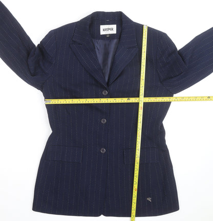 Kasper Women's Navy Pinstripe Long Sleeve Single-Breasted Blazer Size 8