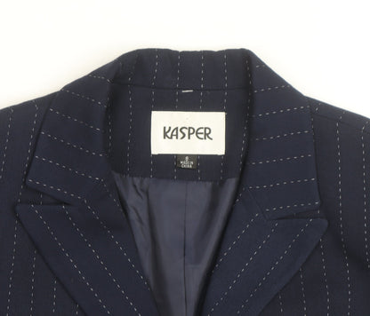 Kasper Women's Navy Pinstripe Long Sleeve Single-Breasted Blazer Size 8