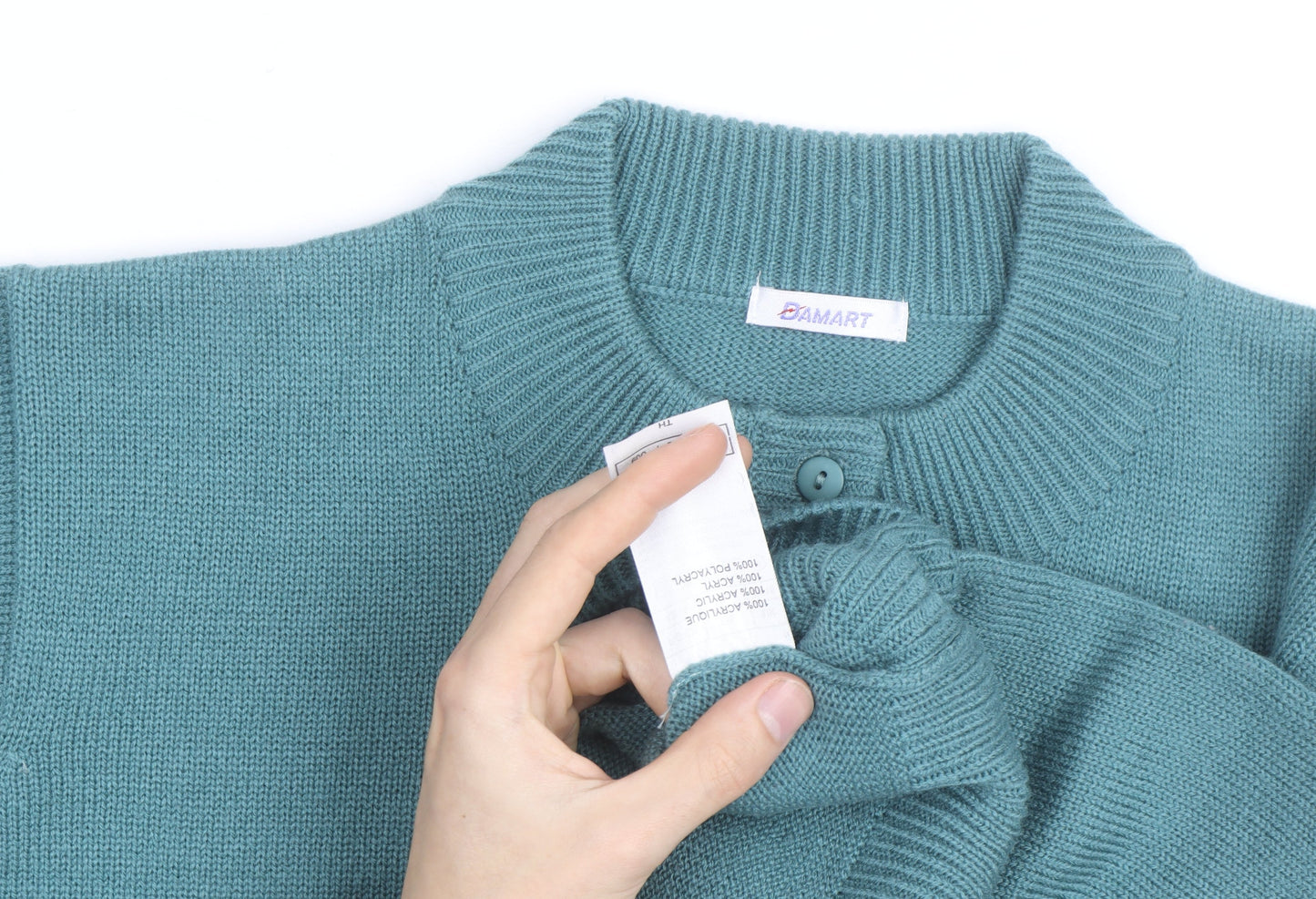 Damart Men's Green Acrylic Henley Jumper M Regular Fit