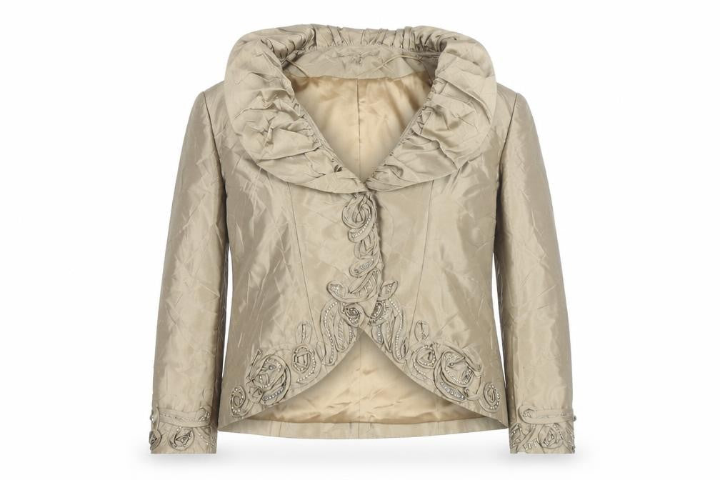 VM Collection Women Beige Beaded Formal Jacket Size 12
