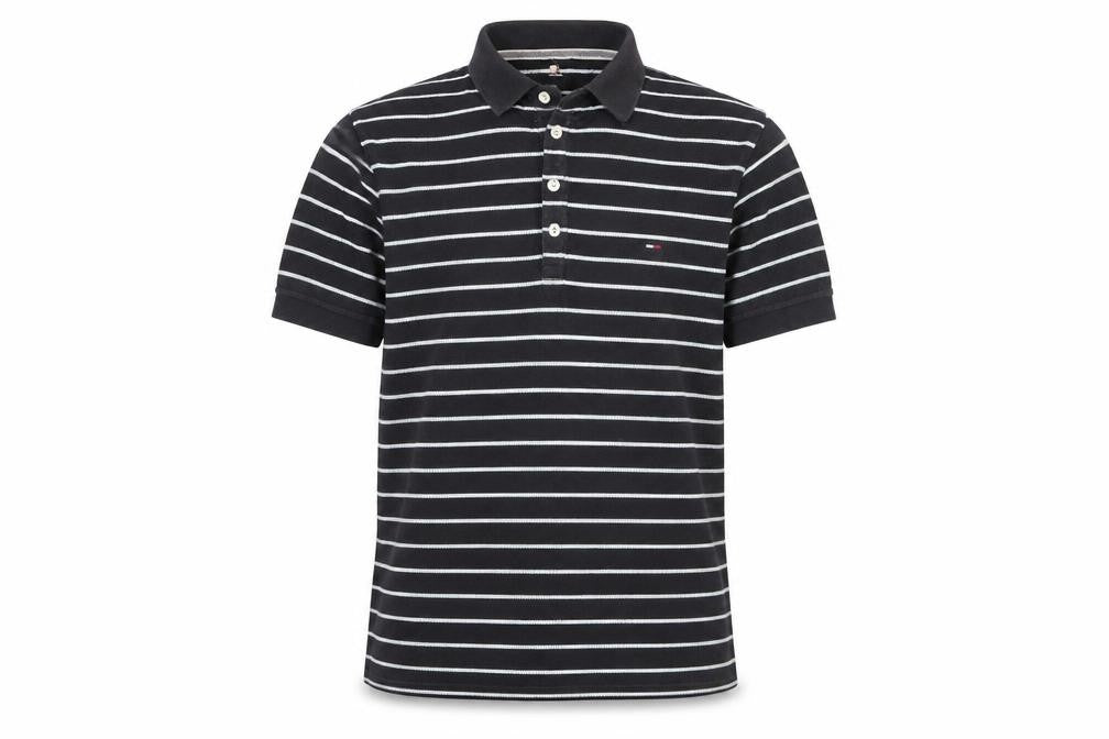 Tommy Hilfiger Men's Black Striped Polo Shirt Size M Cotton Classic
