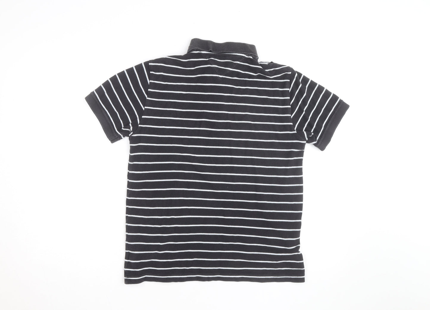 Tommy Hilfiger Men's Black Striped Polo Shirt Size M Cotton Classic