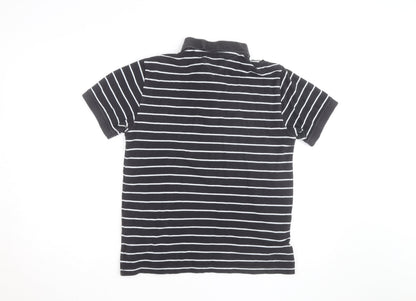 Tommy Hilfiger Men's Black Striped Polo Shirt Size M Cotton Classic
