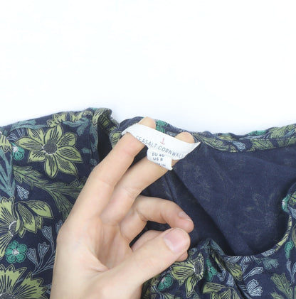 Seasalt Cornwall Women Blue Floral Tunic Blouse Size 12 Cotton Blend