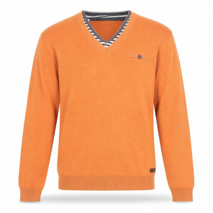 ESPRIT Men’s Orange V-Neck Cotton Pullover Jumper Size M