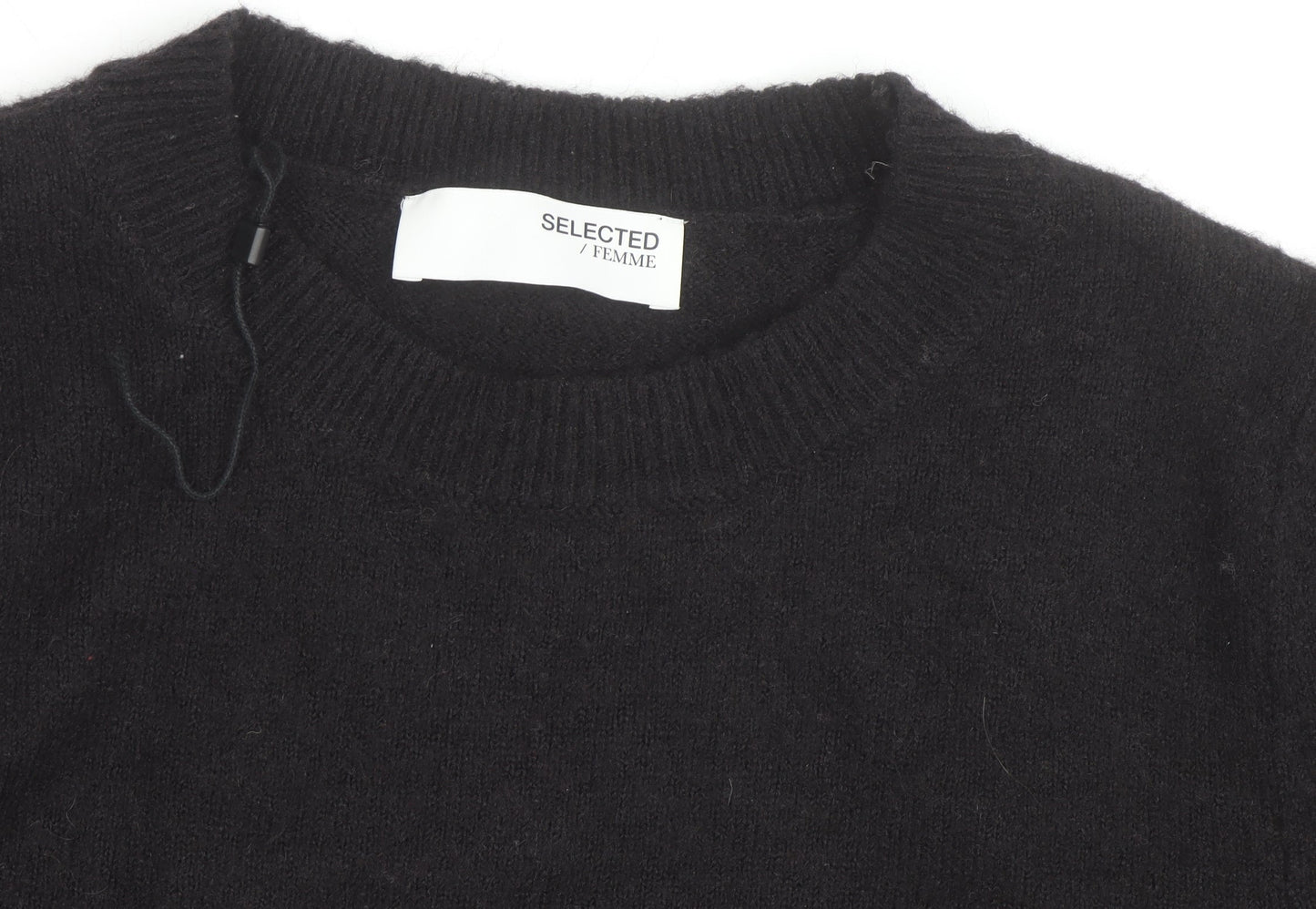 SELECTED FEMME Women's Black Wool Alpaca Puff Sleeve Jumper M