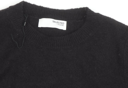 SELECTED FEMME Women's Black Wool Alpaca Puff Sleeve Jumper M