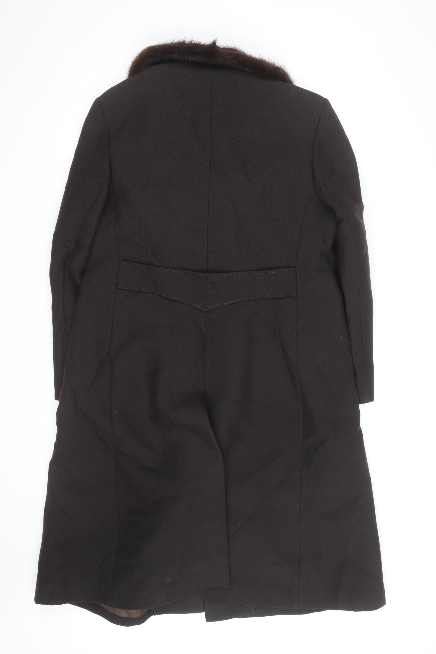 Fenister Women's Black Wool Long Overcoat with Fur Collar Size 12-14