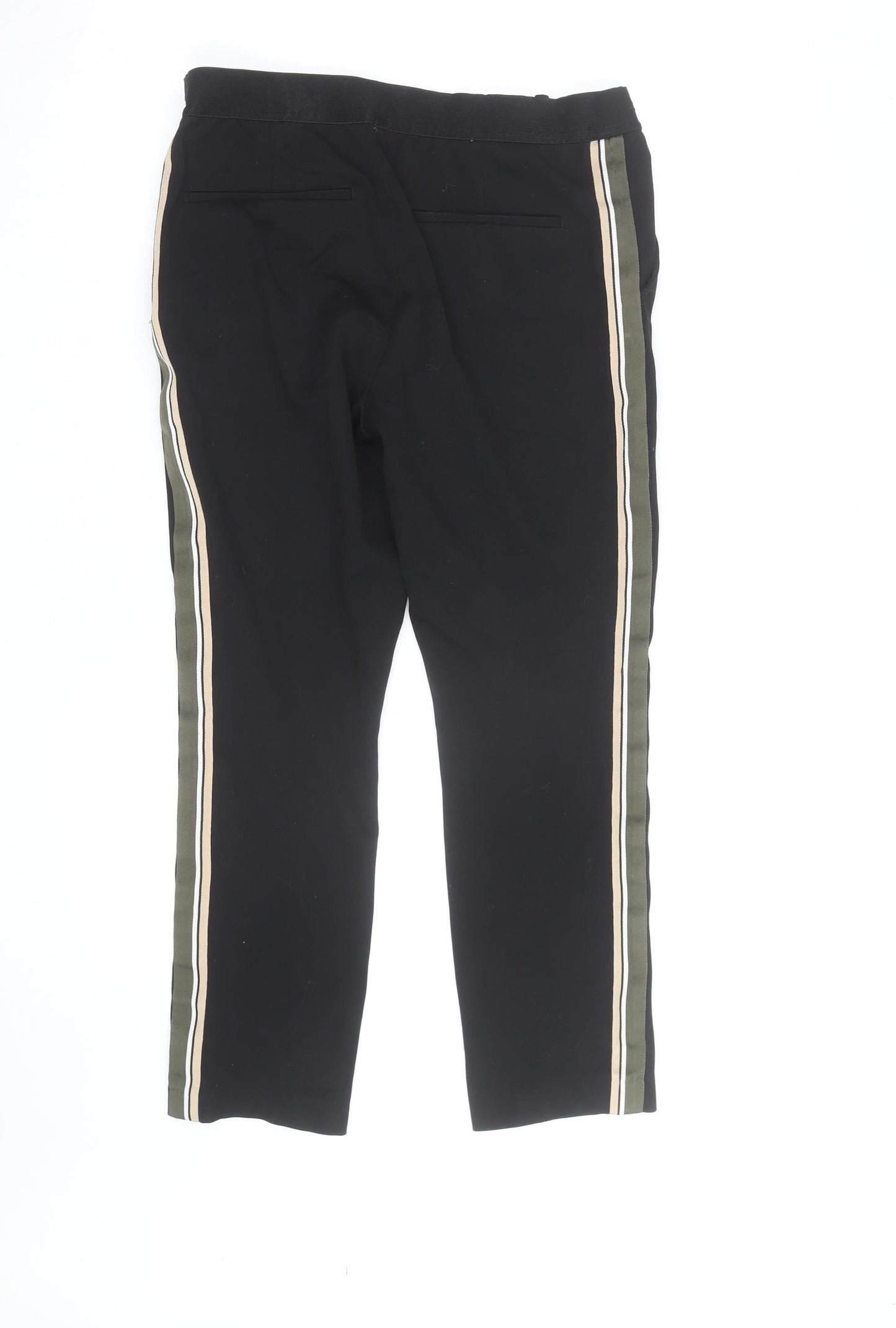 H&M Women's Black Chino Stripe Trim Stretch Trousers Size 14