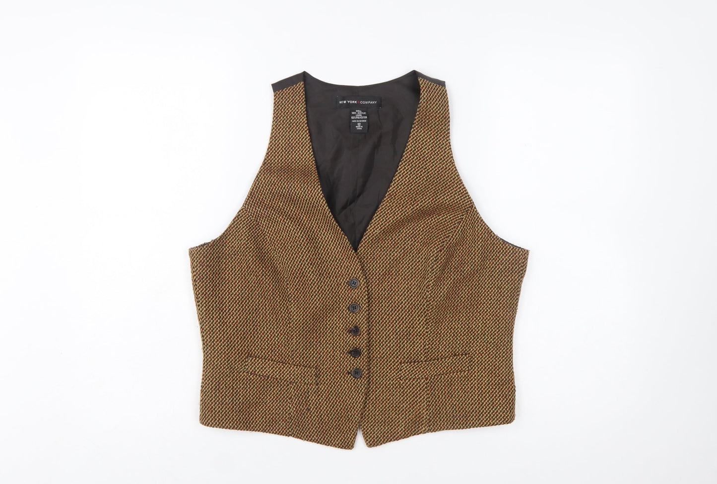 New York & Company Women's Brown Tweed Waistcoat Size 12 Classic Fit