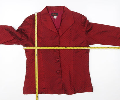 Gracie Women Red Silk Single Breasted Suit Jacket Size M