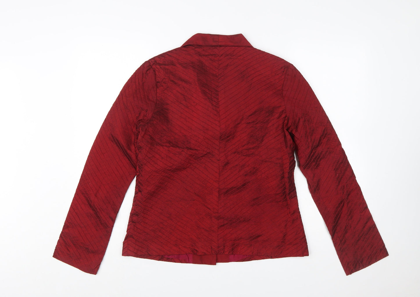 Gracie Women Red Silk Single Breasted Suit Jacket Size M