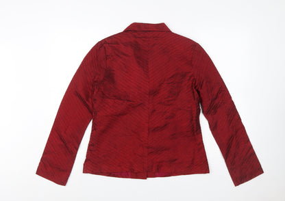 Gracie Women Red Silk Single Breasted Suit Jacket Size M