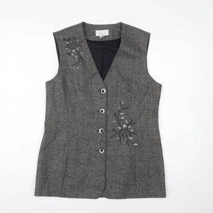 Conrad C Collection Grey Wool Embroidered Waistcoat Size 12 Women’s
