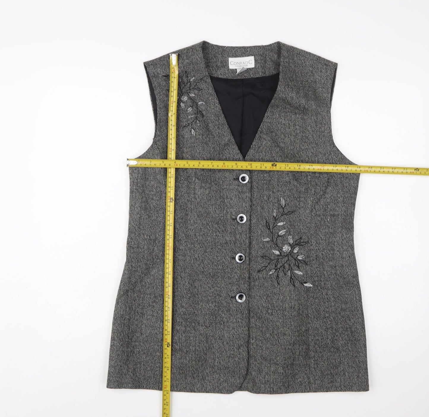 Conrad C Collection Grey Wool Embroidered Waistcoat Size 12 Women’s
