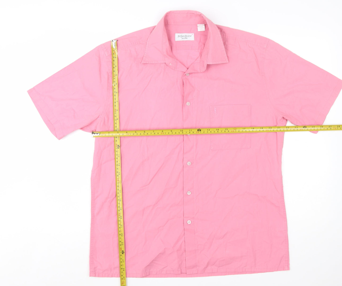 Yves Saint Laurent Men Pink L Short Sleeve Button-Up Shirt