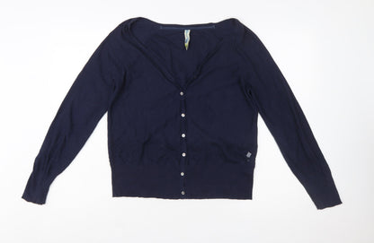 Weird Fish Women Blue Size 10 Cotton V-Neck Button Cardigan