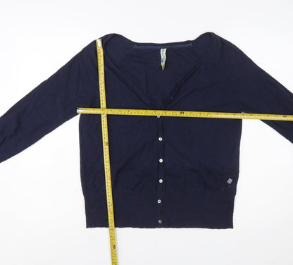 Weird Fish Women Blue Size 10 Cotton V-Neck Button Cardigan