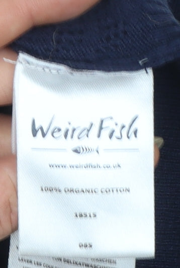 Weird Fish Women Blue Size 10 Cotton V-Neck Button Cardigan