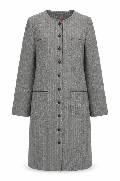 Donna Ricco Womens Grey Herringbone Long Coat Size 12