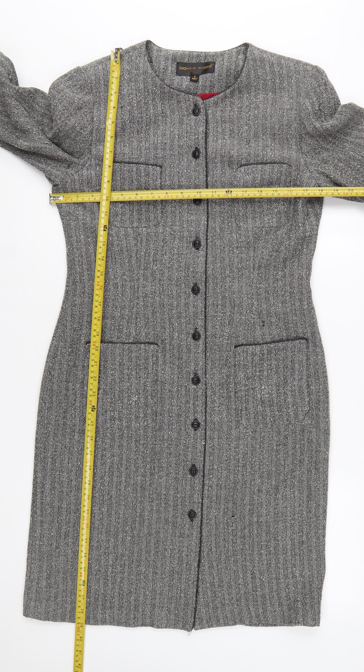 Donna Ricco Womens Grey Herringbone Long Coat Size 12