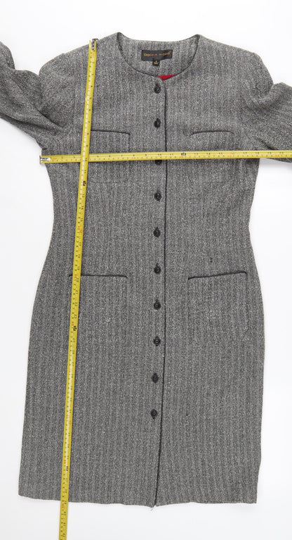 Donna Ricco Womens Grey Herringbone Long Coat Size 12