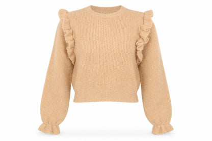 Zara Women Beige Ruffle Knit Pullover Jumper Size 12