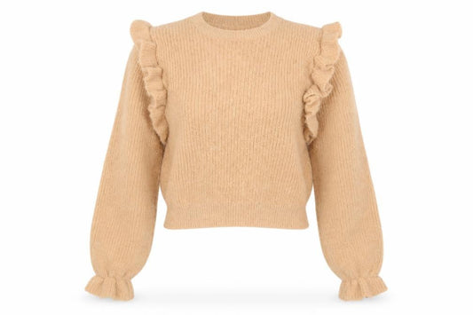 Zara Women Beige Ruffle Knit Pullover Jumper Size 12