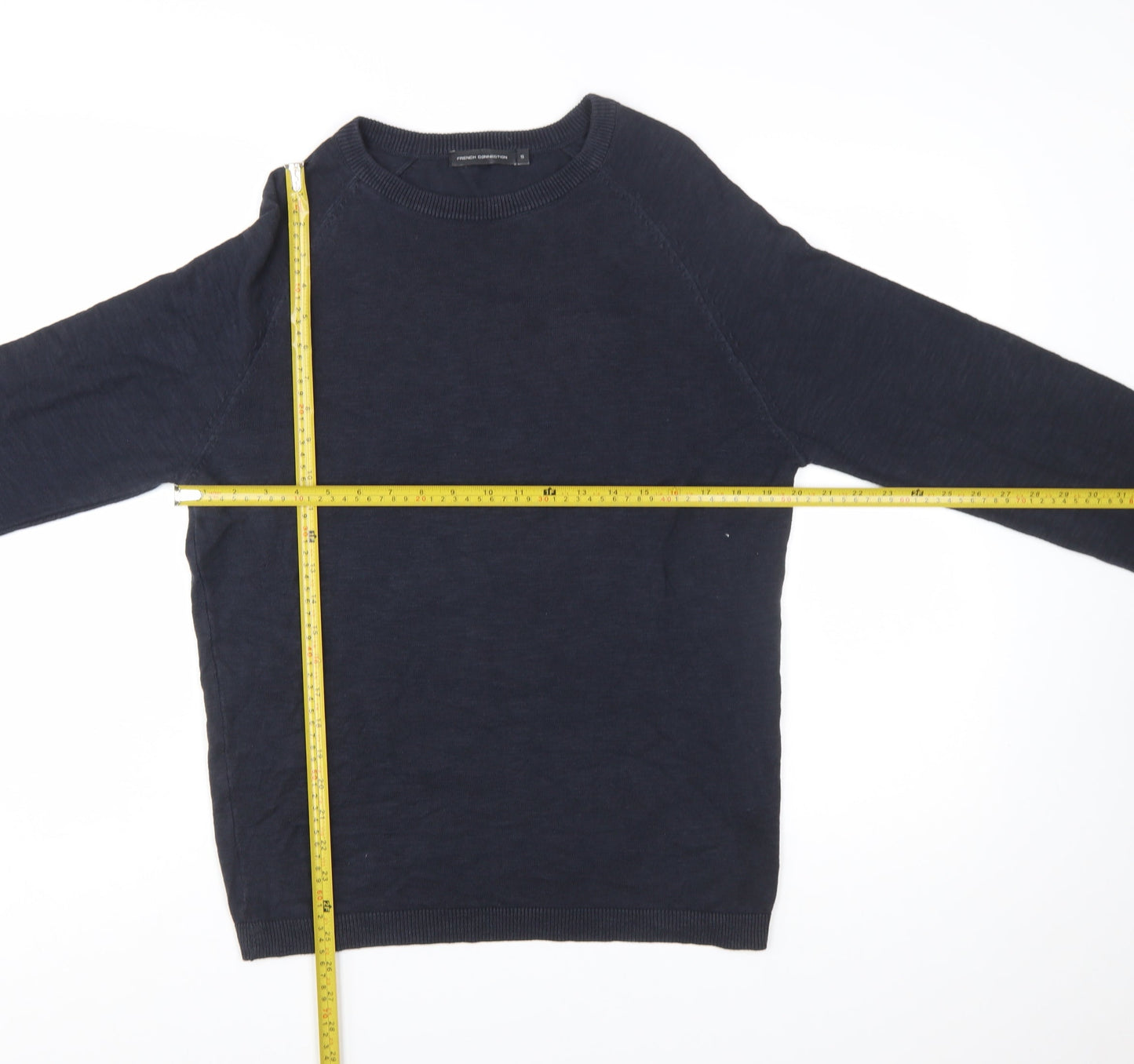 French Connection Men's Blue Cotton Crew Neck Pullover Jumper Size S