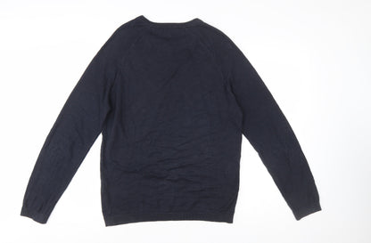French Connection Men's Blue Cotton Crew Neck Pullover Jumper Size S