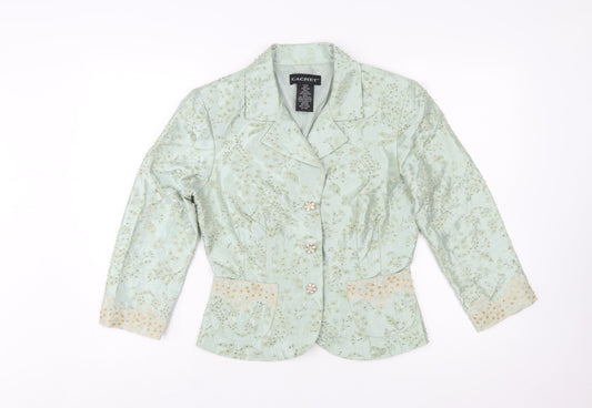 Cachet Women Mint Green Floral Blazer Size 10 Beaded Formal Jacket