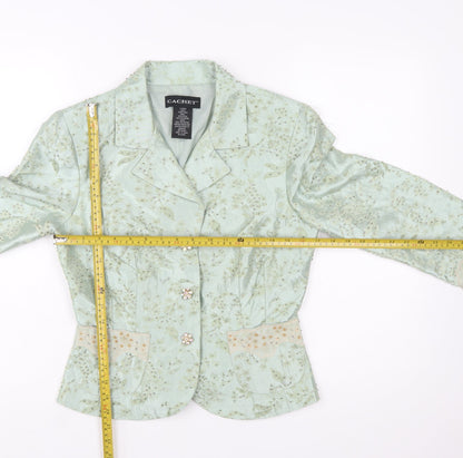 Cachet Women Mint Green Floral Blazer Size 10 Beaded Formal Jacket