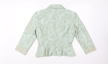 Cachet Women Mint Green Floral Blazer Size 10 Beaded Formal Jacket