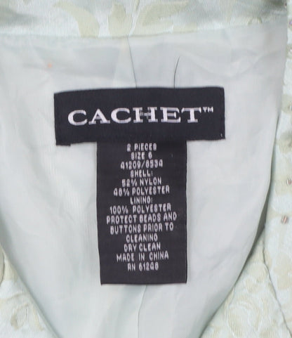 Cachet Women Mint Green Floral Blazer Size 10 Beaded Formal Jacket