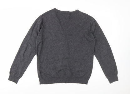 Fred Perry Men's Grey Cotton V-Neck Button Cardigan L