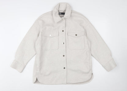 ZARA Women Beige Relaxed Shacket Jacket Size 10 Classic Style