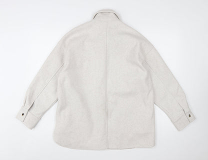 ZARA Women Beige Relaxed Shacket Jacket Size 10 Classic Style