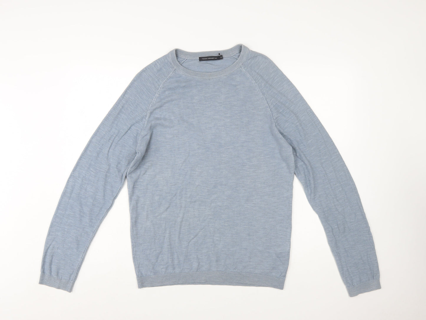 French Connection Men's Blue Cotton Linen Pullover Jumper Size S