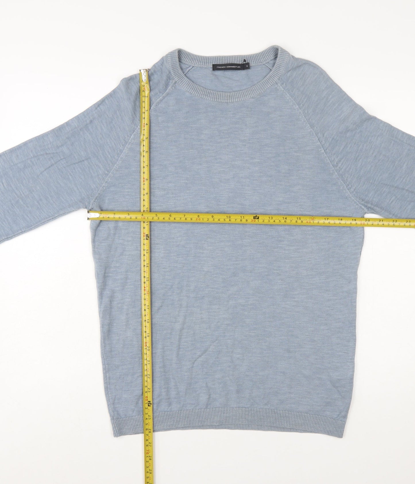 French Connection Men's Blue Cotton Linen Pullover Jumper Size S