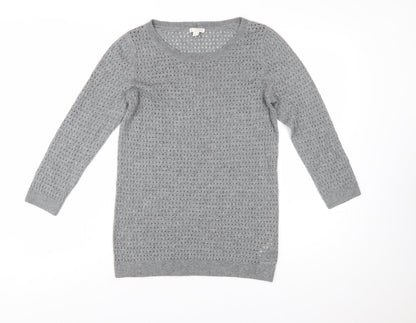 GAP Women Grey Knit Jumper Medium Wool Blend Round Neck 3/4 Sleeve