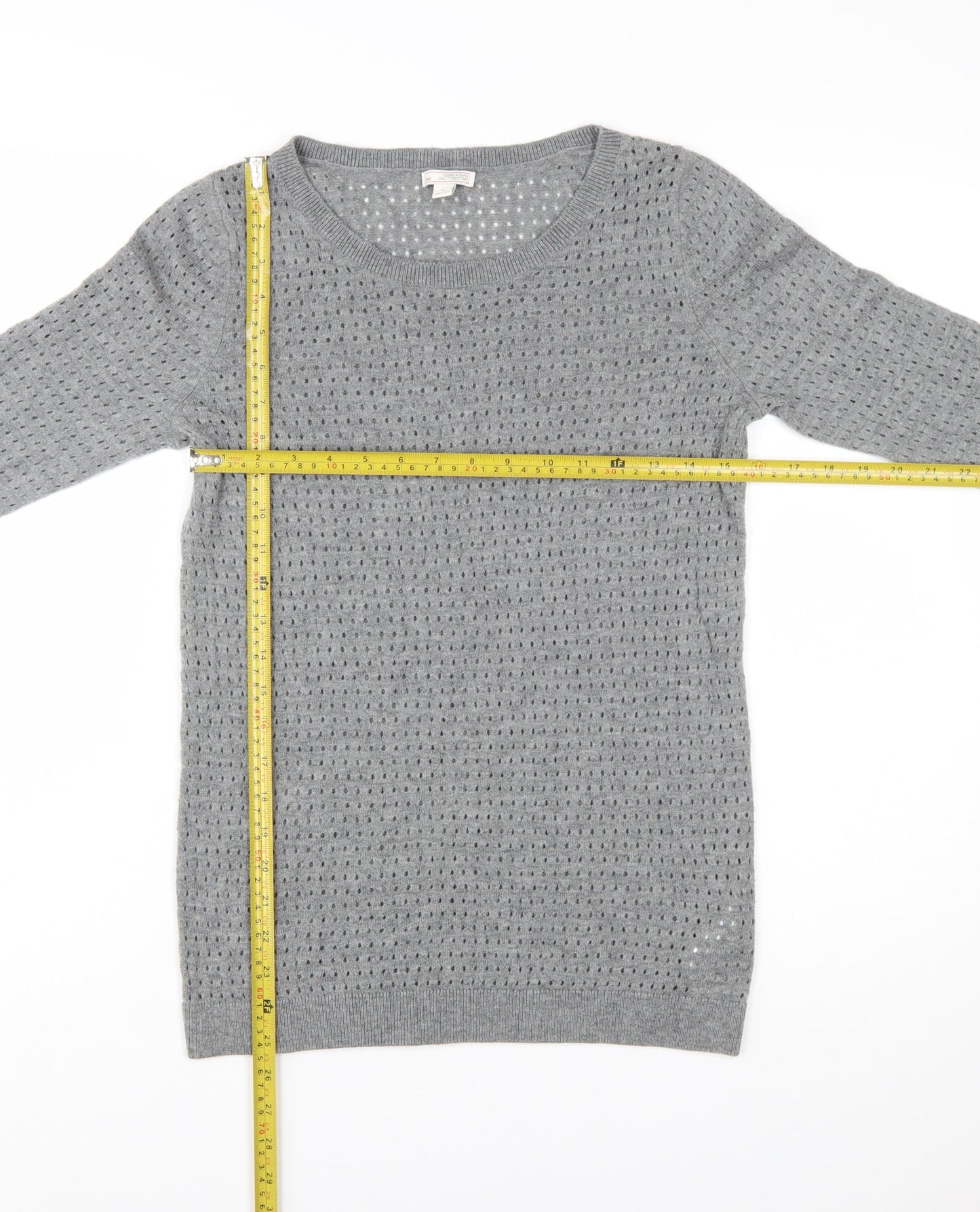 GAP Women Grey Knit Jumper Medium Wool Blend Round Neck 3/4 Sleeve
