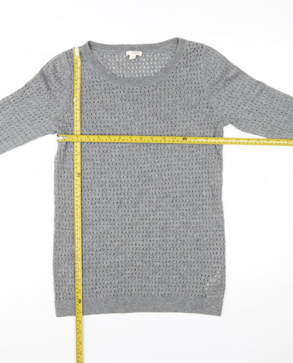 GAP Women Grey Knit Jumper Medium Wool Blend Round Neck 3/4 Sleeve